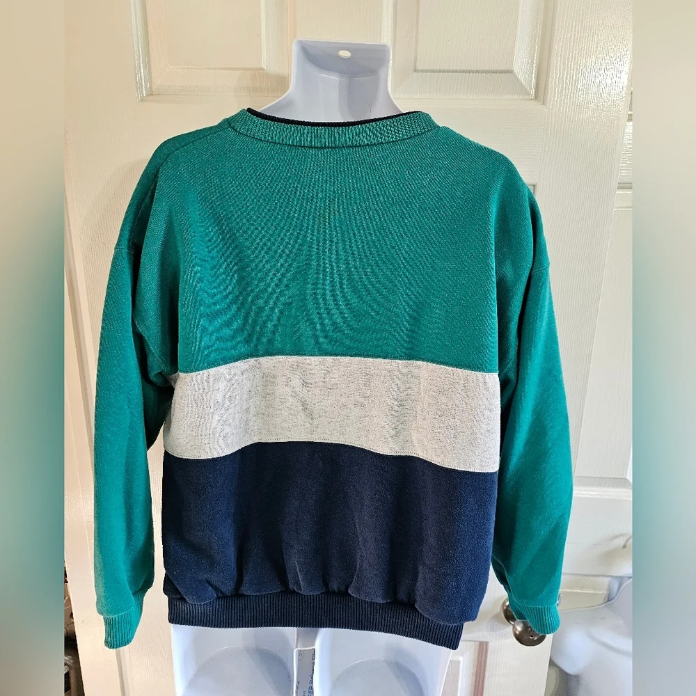 Vintage 80s Fremantle Action Wear Colorblock Henley Sweatshirt Medium Classic - Picture 3 of 7